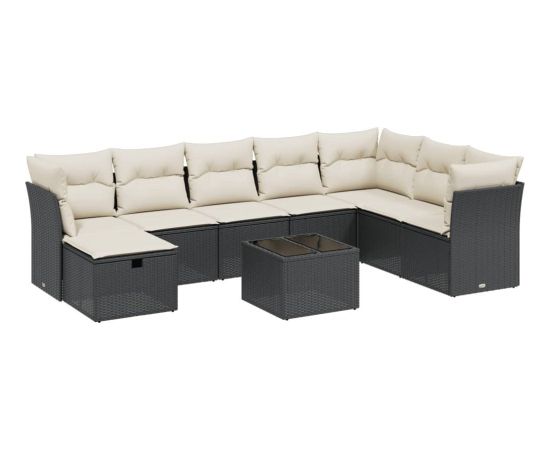 vidaXL vidaXL 9-cz. zestaw wypoczynkowy do ogrodu, z poduszkami, czarny Dārza mēbeļu komplekti