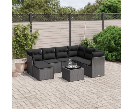 vidaXL vidaXL 8-cz. zestaw wypoczynkowy do ogrodu, z poduszkami, czarny Dārza mēbeļu komplekti