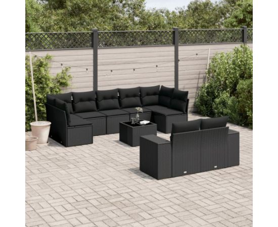 vidaXL vidaXL 10-cz. zestaw wypoczynkowy do ogrodu, poduszki czarny rattan PE Dārza mēbeļu komplekti