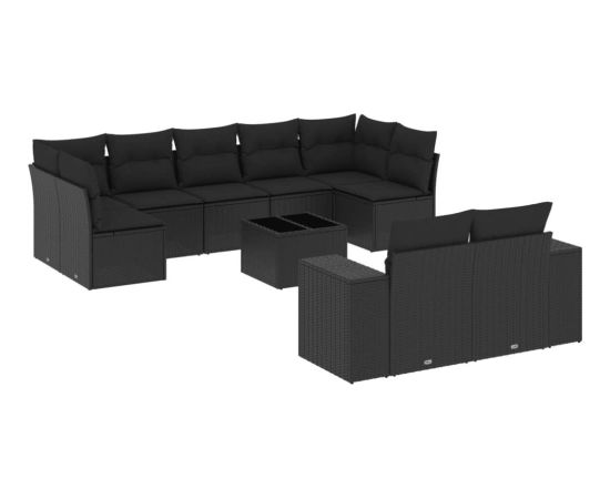 vidaXL vidaXL 10-cz. zestaw wypoczynkowy do ogrodu, poduszki czarny rattan PE Dārza mēbeļu komplekti