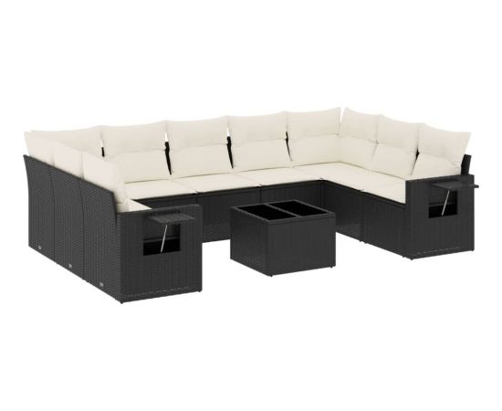 vidaXL vidaXL 10-cz. zestaw wypoczynkowy do ogrodu, poduszki czarny rattan PE Dārza mēbeļu komplekti