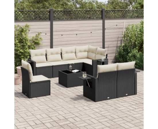 vidaXL vidaXL 9-cz. zestaw wypoczynkowy do ogrodu, z poduszkami, czarny Dārza mēbeļu komplekti