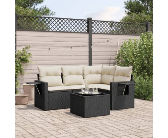 vidaXL vidaXL 5-cz. zestaw wypoczynkowy do ogrodu, poduszki, czarny rattan PE Dārza mēbeļu komplekti