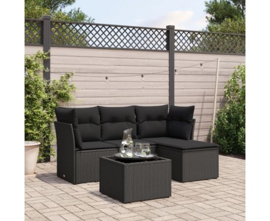 vidaXL vidaXL 5-cz. zestaw wypoczynkowy do ogrodu, poduszki, czarny rattan PE Dārza mēbeļu komplekti