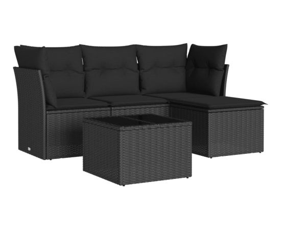 vidaXL vidaXL 5-cz. zestaw wypoczynkowy do ogrodu, poduszki, czarny rattan PE Dārza mēbeļu komplekti