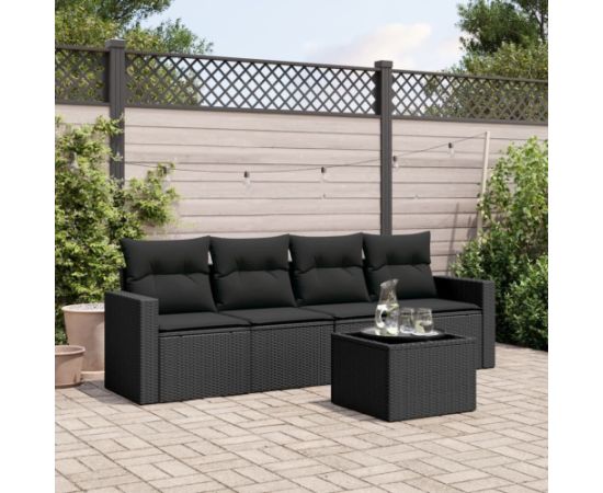 vidaXL vidaXL 5-cz. zestaw wypoczynkowy do ogrodu, poduszki, czarny rattan PE Dārza mēbeļu komplekti