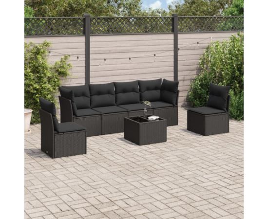 vidaXL vidaXL 7-cz. zestaw wypoczynkowy do ogrodu, z poduszkami, czarny Dārza mēbeļu komplekti