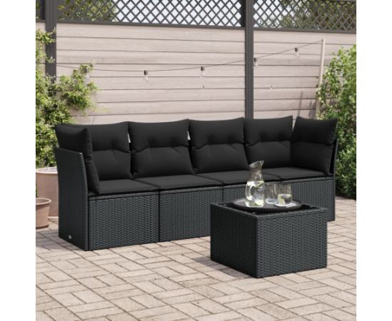 vidaXL vidaXL 5-cz. zestaw wypoczynkowy do ogrodu, poduszki, czarny rattan PE Dārza mēbeļu komplekti