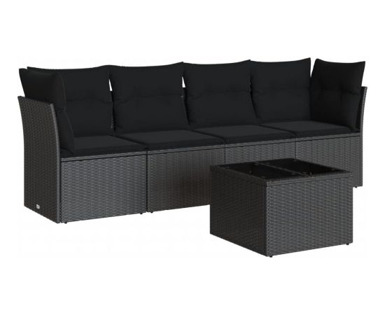 vidaXL vidaXL 5-cz. zestaw wypoczynkowy do ogrodu, poduszki, czarny rattan PE Dārza mēbeļu komplekti