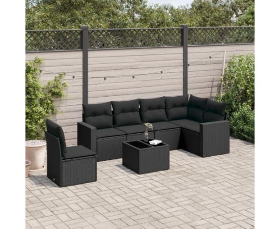 vidaXL vidaXL 7-cz. zestaw wypoczynkowy do ogrodu, z poduszkami, czarny Dārza mēbeļu komplekti