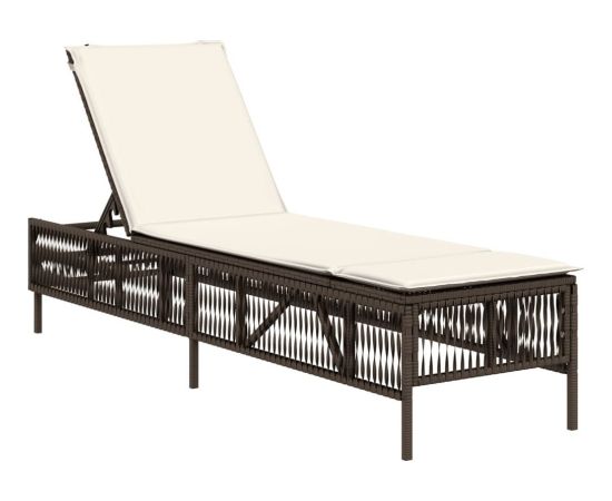 vidaXL vidaXL Leżak z poduszką, brązowy, polirattan Шезлонги и пляжные стулья