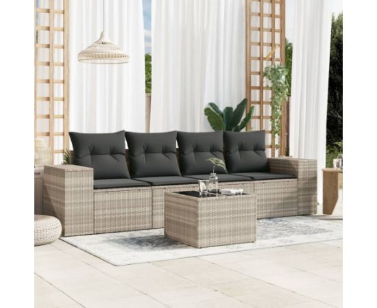 vidaXL vidaXL 5-cz. zestaw mebli do ogrodu, poduszki, jasnoszary rattan PE Dārza mēbeļu komplekti