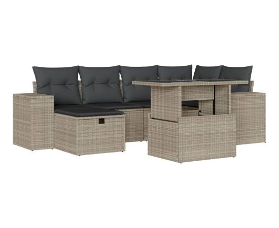 vidaXL vidaXL 7-cz. zestaw wypoczynkowy do ogrodu, z poduszkami, jasnoszary Dārza mēbeļu komplekti