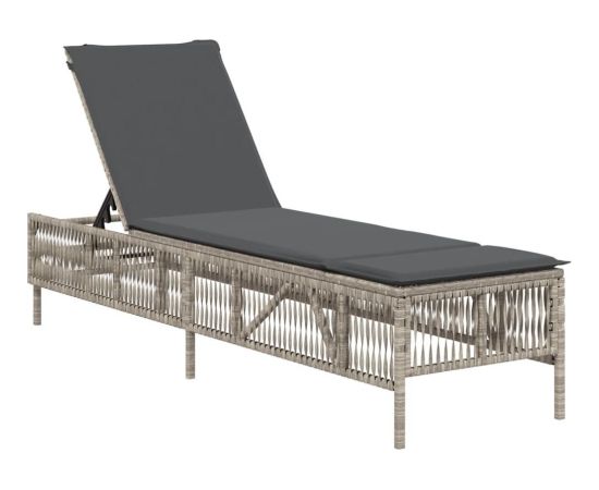 vidaXL vidaXL Leżak z poduszką, jasnoszary, polirattan Шезлонги и пляжные стулья