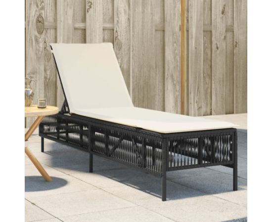 vidaXL vidaXL Leżak z poduszką, czarny, polirattan Шезлонги и пляжные стулья
