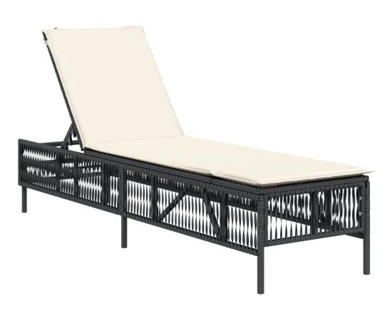 vidaXL vidaXL Leżak z poduszką, czarny, polirattan Шезлонги и пляжные стулья