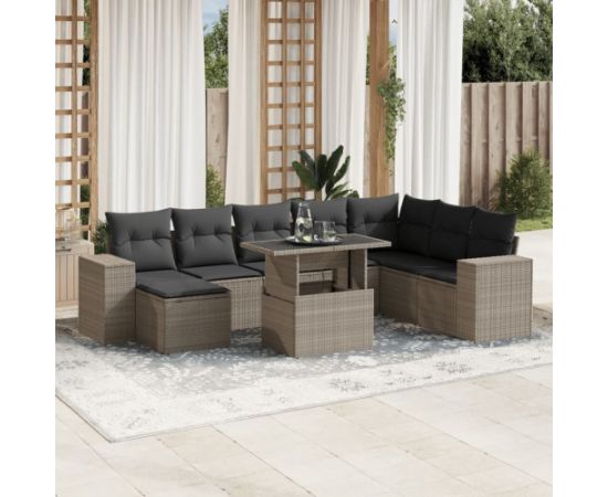 vidaXL vidaXL 9-cz. zestaw mebli ogrodowych, poduszki, jasnoszary polirattan Dārza mēbeļu komplekti