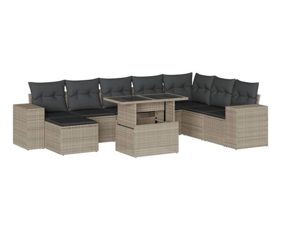 vidaXL vidaXL 9-cz. zestaw mebli ogrodowych, poduszki, jasnoszary polirattan Dārza mēbeļu komplekti