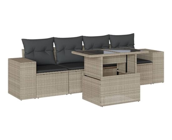 vidaXL vidaXL 5-cz. zestaw mebli do ogrodu, poduszki, jasnoszary rattan PE Dārza mēbeļu komplekti