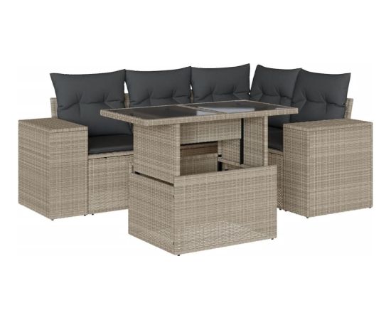 vidaXL vidaXL 5-cz. zestaw mebli do ogrodu, poduszki, jasnoszary rattan PE Dārza mēbeļu komplekti