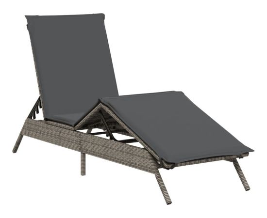 vidaXL vidaXL Leżak z poduszką, szary, polirattan Шезлонги и пляжные стулья