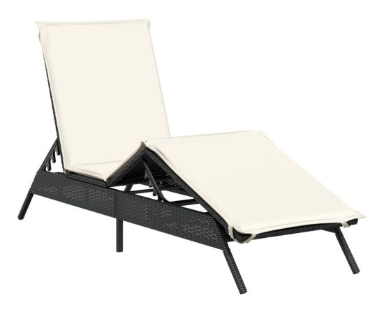 vidaXL vidaXL Leżak z poduszką, czarny, polirattan Шезлонги и пляжные стулья