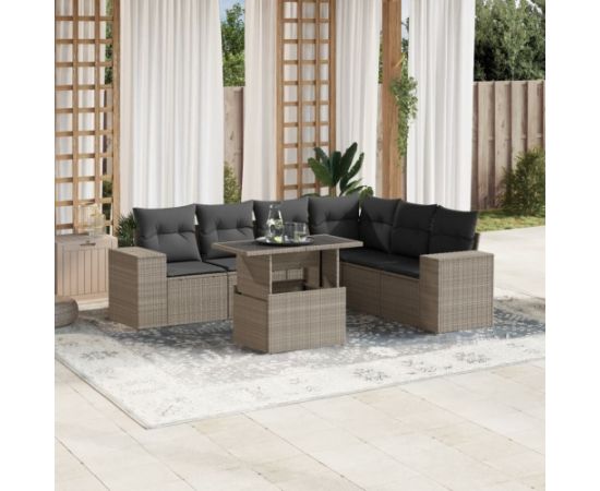 vidaXL vidaXL 7-cz. zestaw wypoczynkowy do ogrodu, z poduszkami, jasnoszary Dārza mēbeļu komplekti