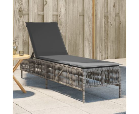vidaXL vidaXL Leżak z poduszką, szary, polirattan Шезлонги и пляжные стулья