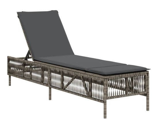 vidaXL vidaXL Leżak z poduszką, szary, polirattan Шезлонги и пляжные стулья