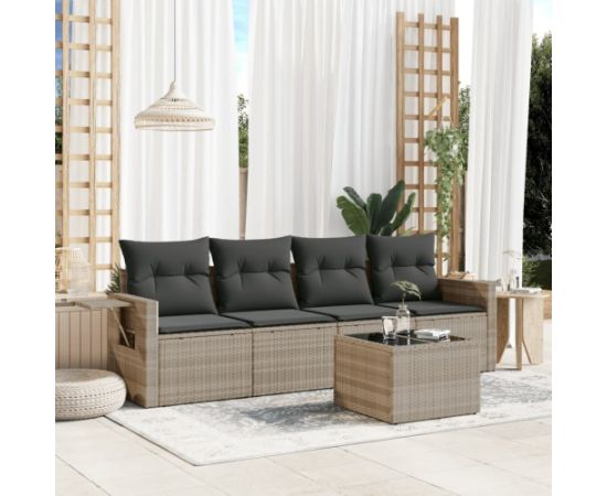 vidaXL vidaXL 5-cz. zestaw mebli do ogrodu, poduszki, jasnoszary rattan PE Dārza mēbeļu komplekti