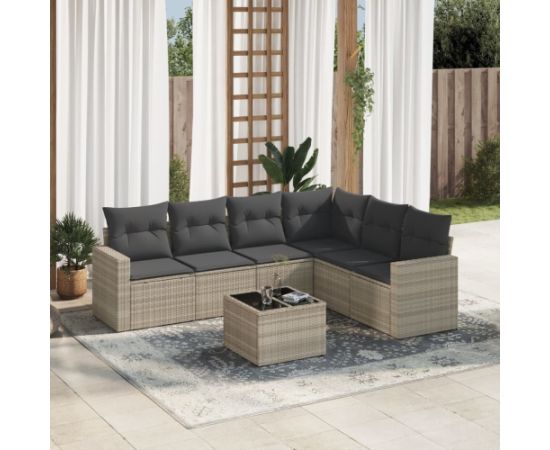 vidaXL vidaXL 7-cz. zestaw wypoczynkowy do ogrodu, z poduszkami, jasnoszary Dārza mēbeļu komplekti