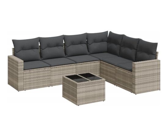 vidaXL vidaXL 7-cz. zestaw wypoczynkowy do ogrodu, z poduszkami, jasnoszary Dārza mēbeļu komplekti