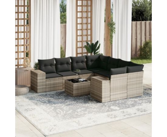 vidaXL vidaXL 9-cz. zestaw mebli ogrodowych, poduszki, jasnoszary polirattan Dārza mēbeļu komplekti