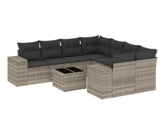 vidaXL vidaXL 9-cz. zestaw mebli ogrodowych, poduszki, jasnoszary polirattan Dārza mēbeļu komplekti