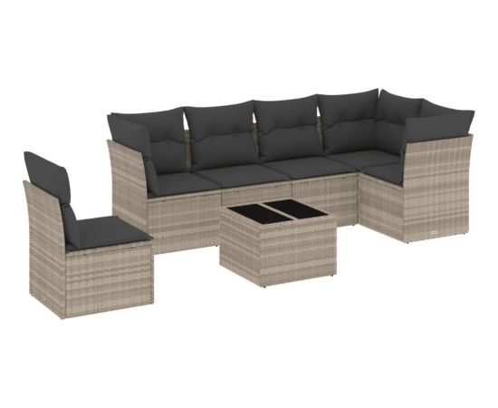 vidaXL vidaXL 7-cz. zestaw wypoczynkowy do ogrodu, z poduszkami, jasnoszary Dārza mēbeļu komplekti