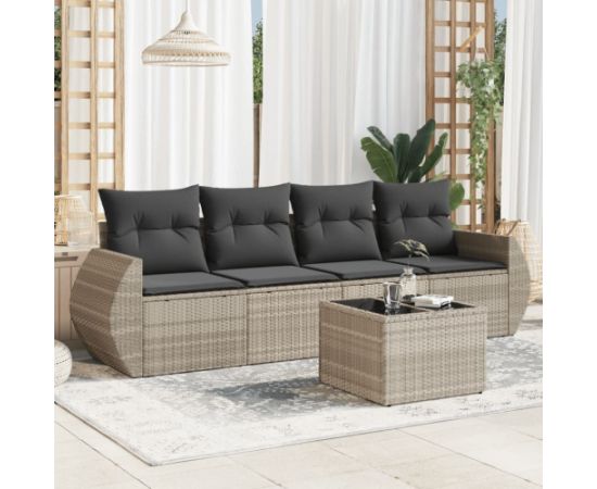 vidaXL vidaXL 5-cz. zestaw mebli do ogrodu, poduszki, jasnoszary rattan PE Dārza mēbeļu komplekti