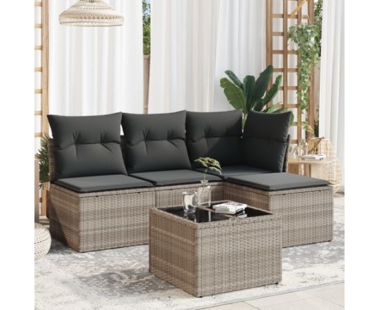 vidaXL vidaXL 5-cz. zestaw mebli do ogrodu, poduszki, jasnoszary rattan PE Dārza mēbeļu komplekti