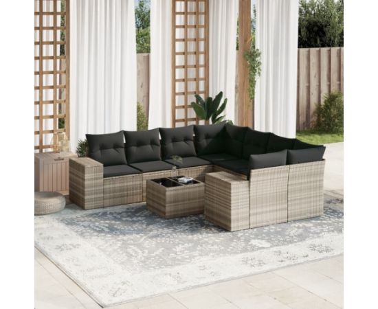 vidaXL vidaXL 9-cz. zestaw mebli ogrodowych, poduszki, jasnoszary polirattan Dārza mēbeļu komplekti