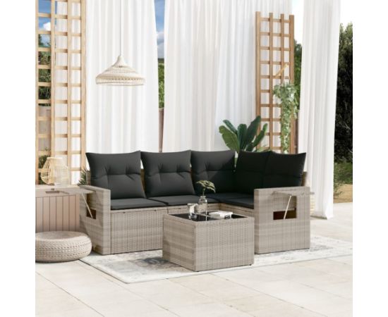 vidaXL vidaXL 5-cz. zestaw mebli do ogrodu, poduszki, jasnoszary rattan PE Dārza mēbeļu komplekti