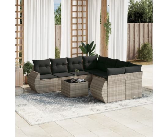 vidaXL vidaXL 9-cz. zestaw mebli ogrodowych, poduszki, jasnoszary polirattan Dārza mēbeļu komplekti