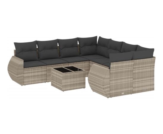 vidaXL vidaXL 9-cz. zestaw mebli ogrodowych, poduszki, jasnoszary polirattan Dārza mēbeļu komplekti