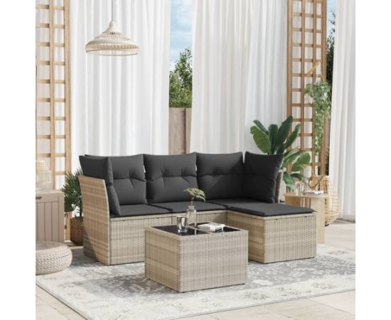 vidaXL vidaXL 5-cz. zestaw mebli do ogrodu, poduszki, jasnoszary rattan PE Dārza mēbeļu komplekti