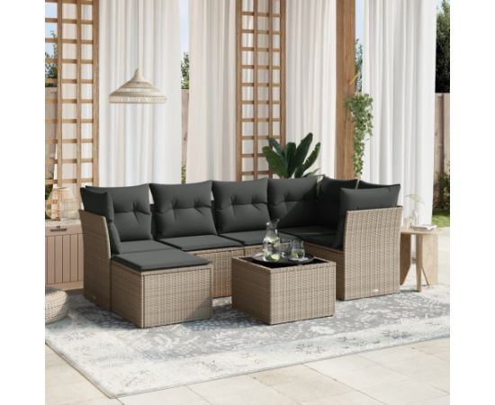 vidaXL vidaXL 7-cz. zestaw wypoczynkowy do ogrodu, z poduszkami, jasnoszary Dārza mēbeļu komplekti