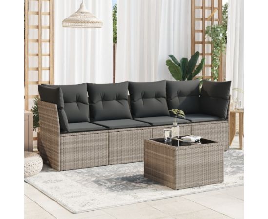 vidaXL vidaXL 5-cz. zestaw mebli do ogrodu, poduszki, jasnoszary rattan PE Dārza mēbeļu komplekti