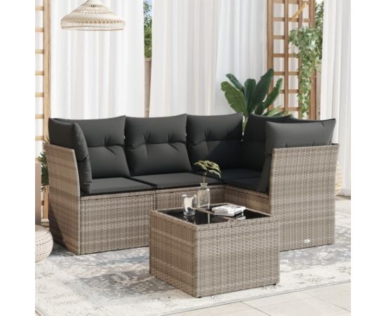 vidaXL vidaXL 5-cz. zestaw mebli do ogrodu, poduszki, jasnoszary rattan PE Dārza mēbeļu komplekti