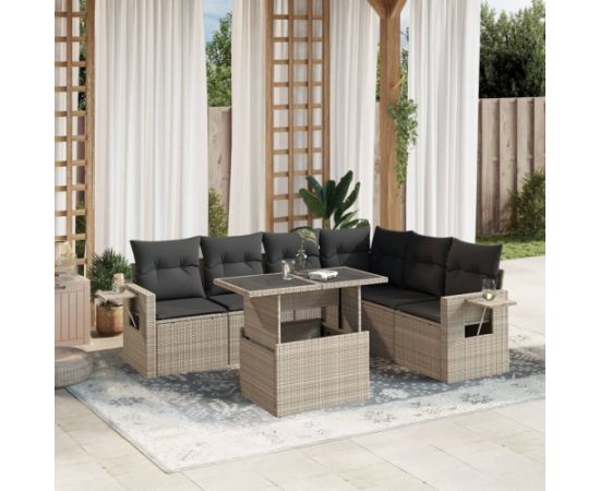 vidaXL vidaXL 7-cz. zestaw wypoczynkowy do ogrodu, z poduszkami, jasnoszary Dārza mēbeļu komplekti