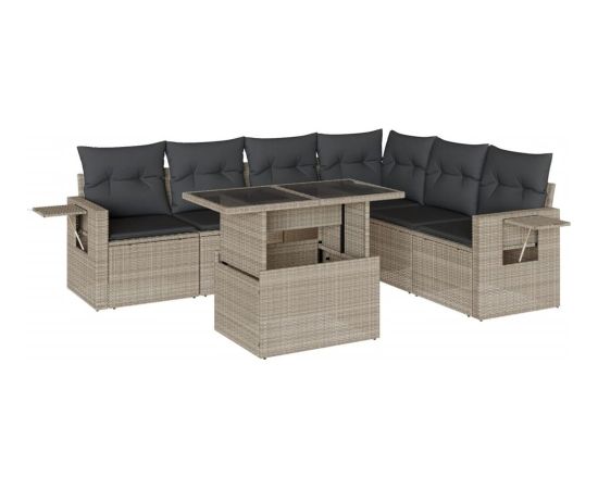 vidaXL vidaXL 7-cz. zestaw wypoczynkowy do ogrodu, z poduszkami, jasnoszary Dārza mēbeļu komplekti