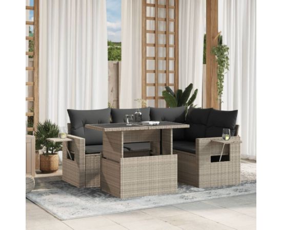 vidaXL vidaXL 5-cz. zestaw mebli do ogrodu, poduszki, jasnoszary rattan PE Dārza mēbeļu komplekti