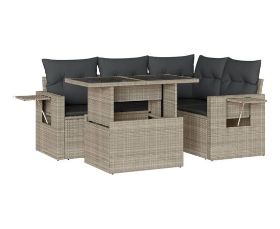 vidaXL vidaXL 5-cz. zestaw mebli do ogrodu, poduszki, jasnoszary rattan PE Dārza mēbeļu komplekti