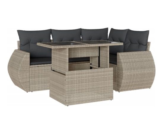 vidaXL vidaXL 5-cz. zestaw mebli do ogrodu, poduszki, jasnoszary rattan PE Dārza mēbeļu komplekti